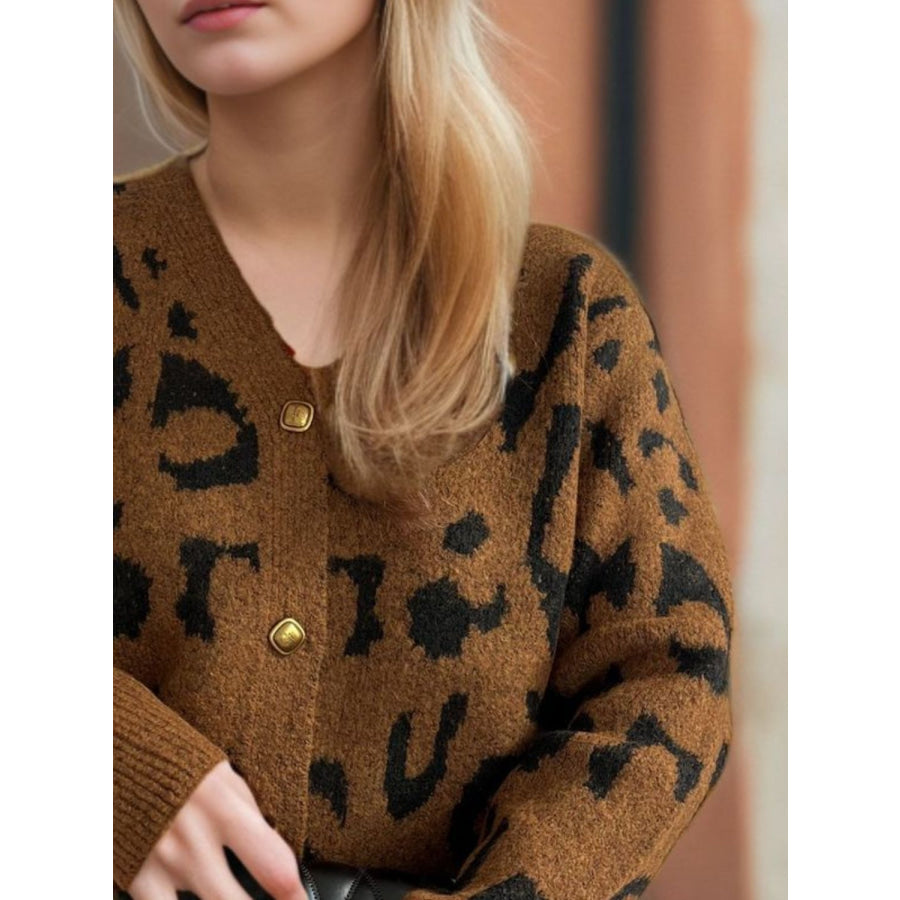 Leopard V-Neck Button Up Cardigan Apparel and Accessories