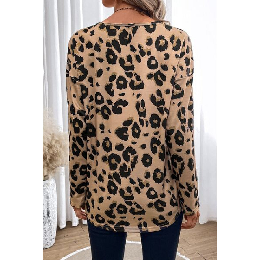 Leopard V - Neck Dropped Shoulder Blouse Apparel and Accessories