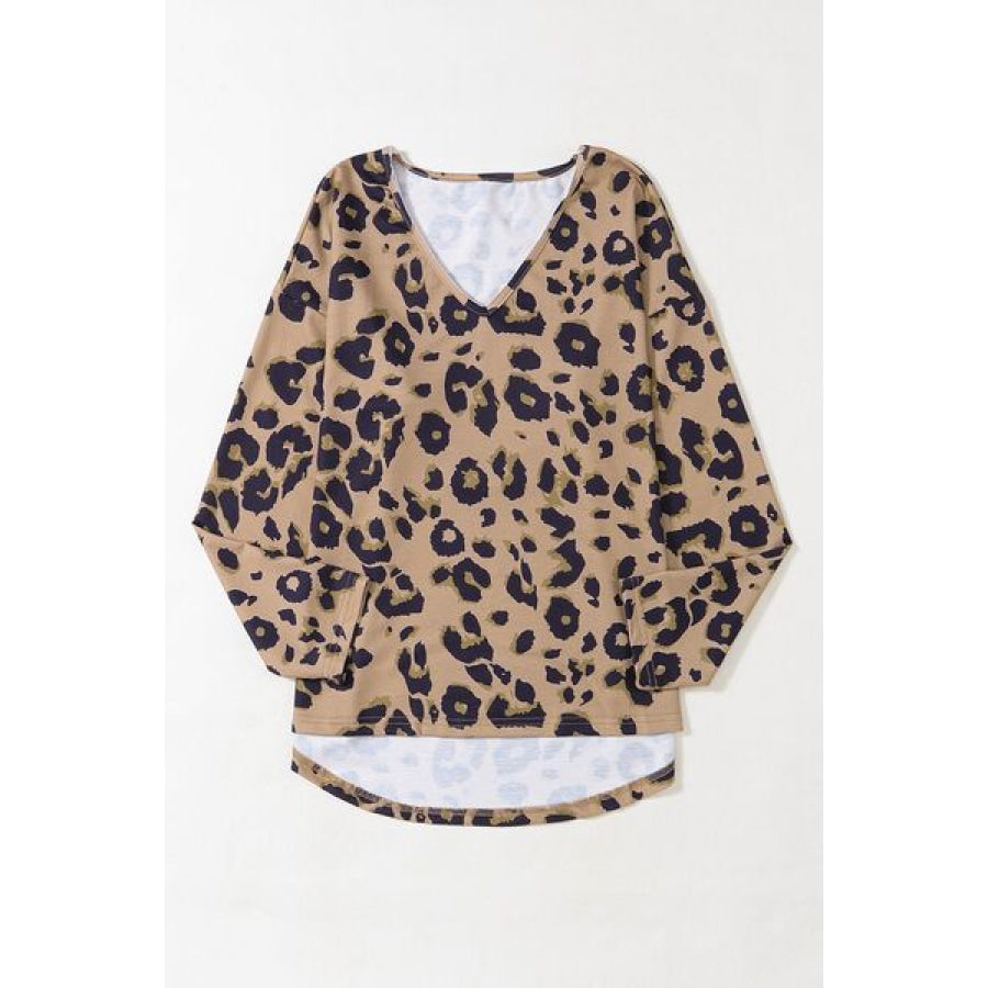 Leopard V - Neck Dropped Shoulder Blouse Apparel and Accessories