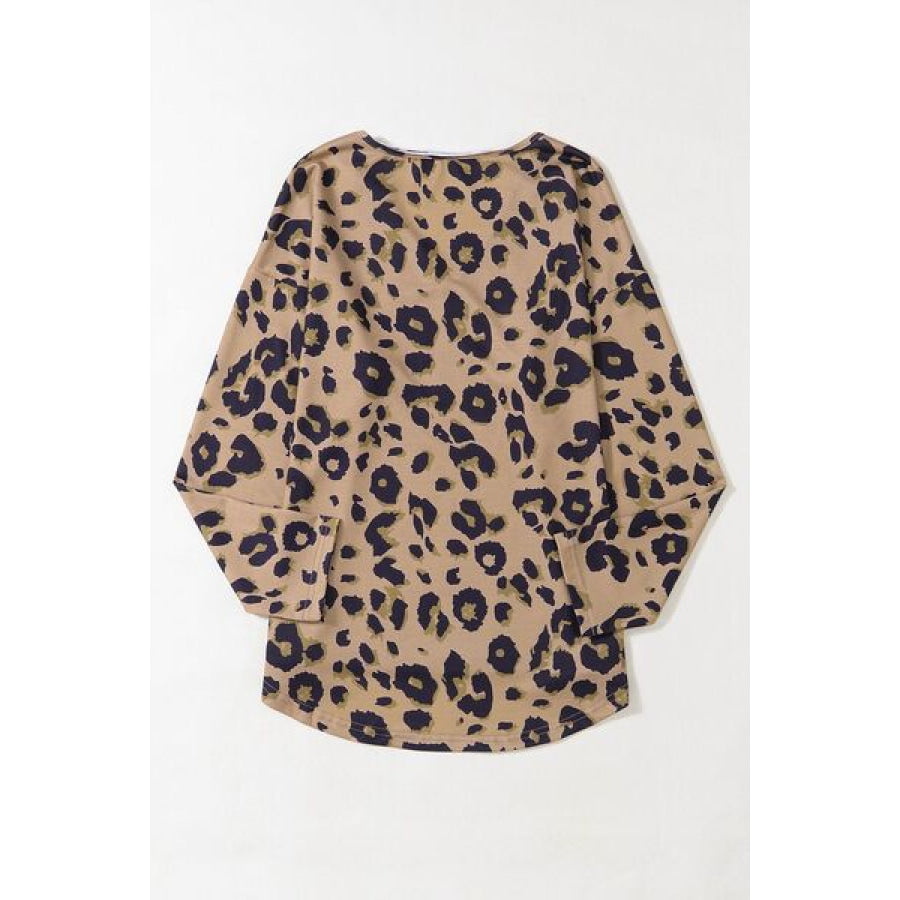 Leopard V - Neck Dropped Shoulder Blouse Apparel and Accessories