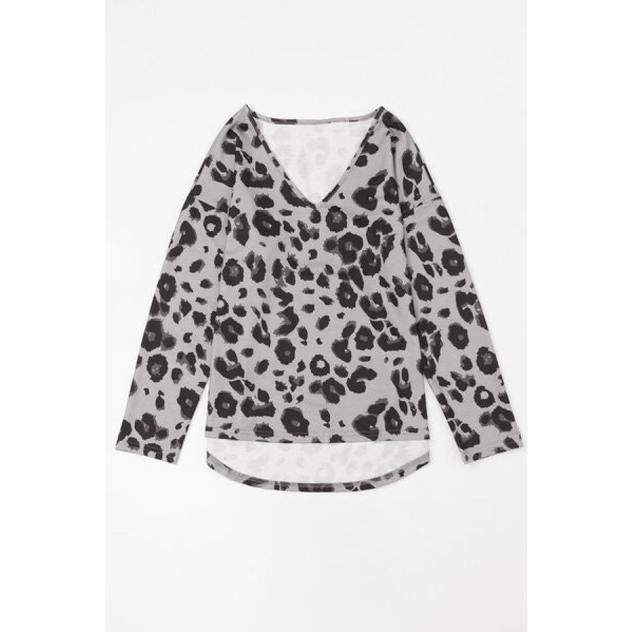 Leopard V - Neck Dropped Shoulder Blouse Apparel and Accessories