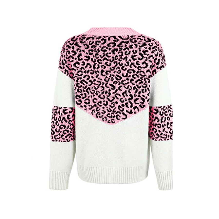 Leopard V-Neck Dropped Shoulder Sweater