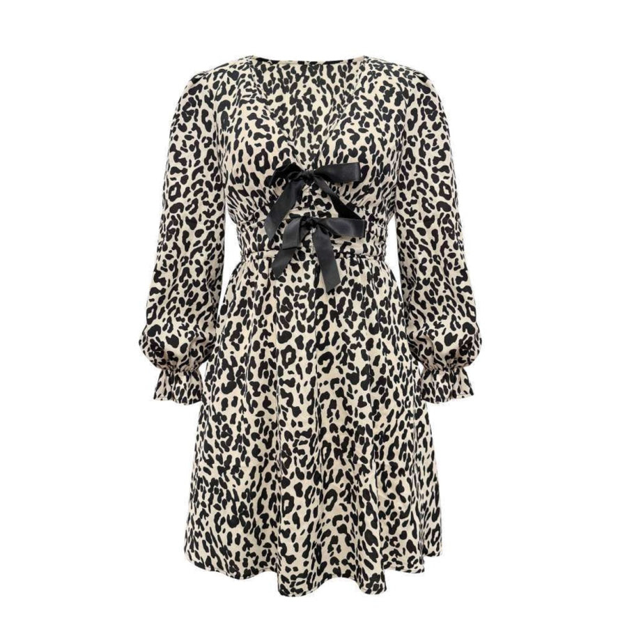 Leopard V-Neck Flounce Sleeve Dress Apparel and Accessories