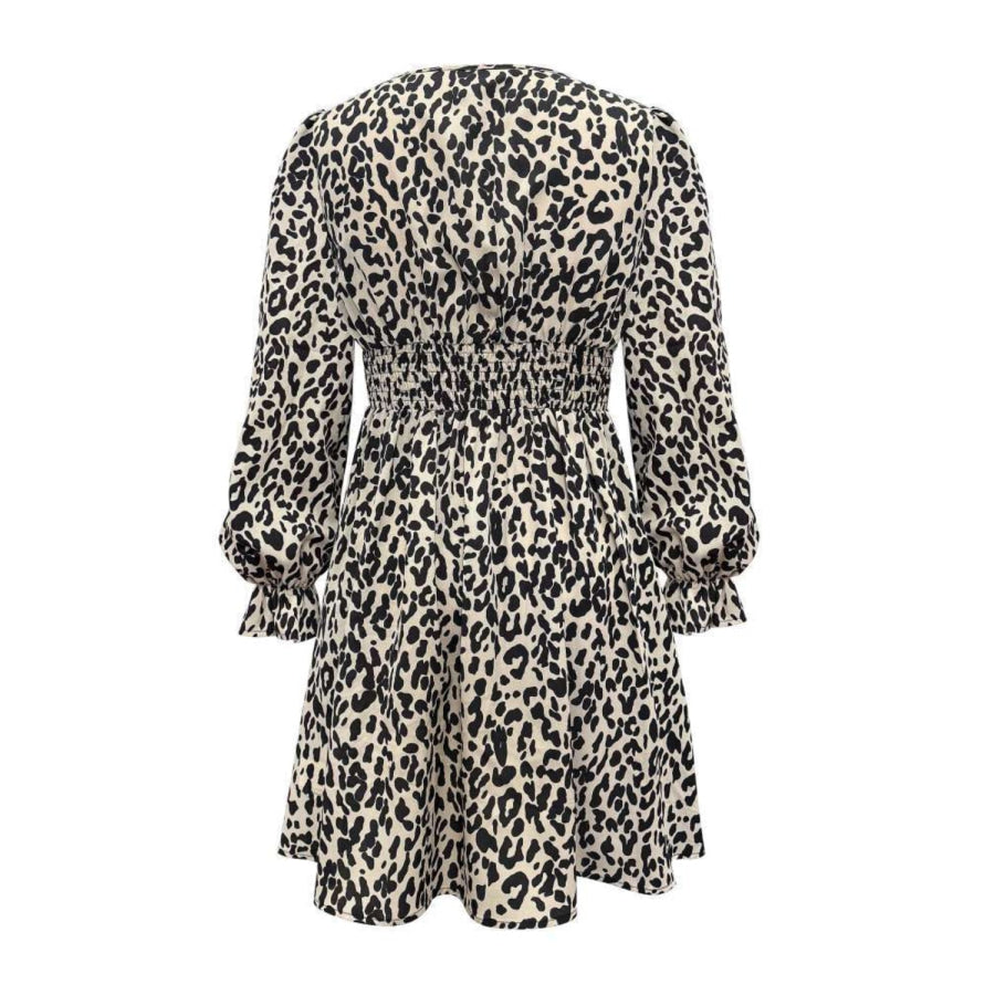 Leopard V-Neck Flounce Sleeve Dress Apparel and Accessories