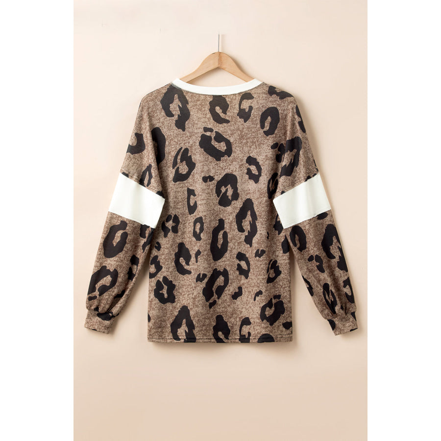 Leopard V-Neck Long Sleeve Blouse Apparel and Accessories