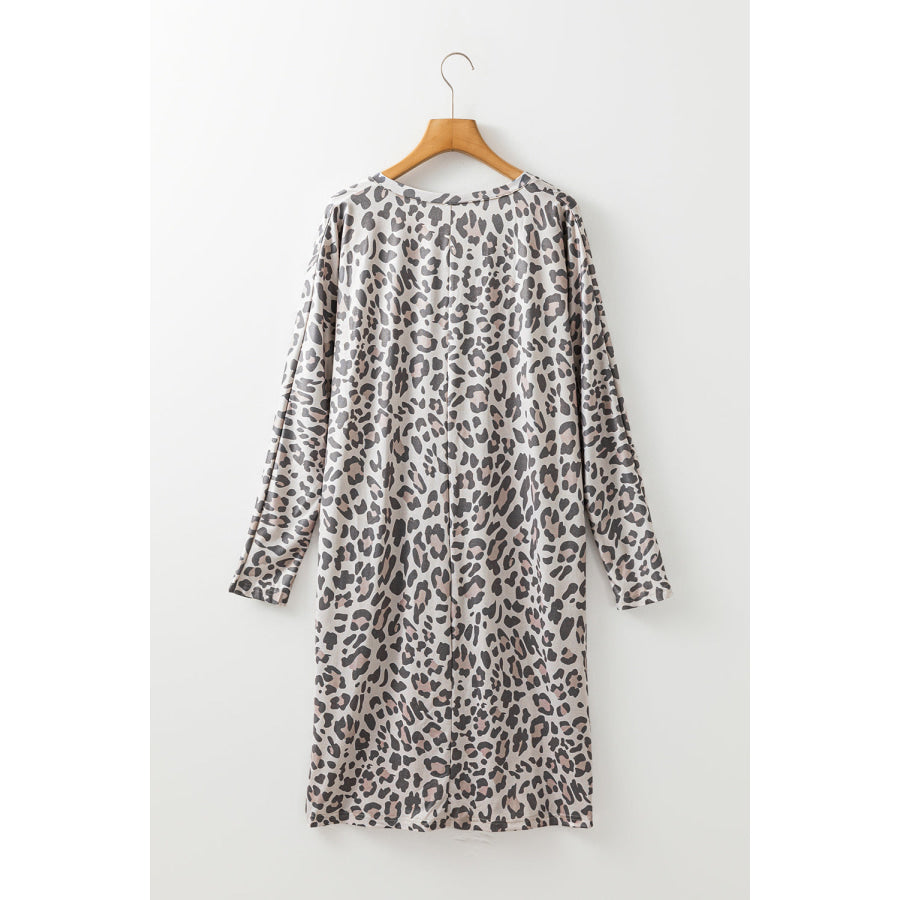 Leopard V-Neck Long Sleeve Dress Apparel and Accessories