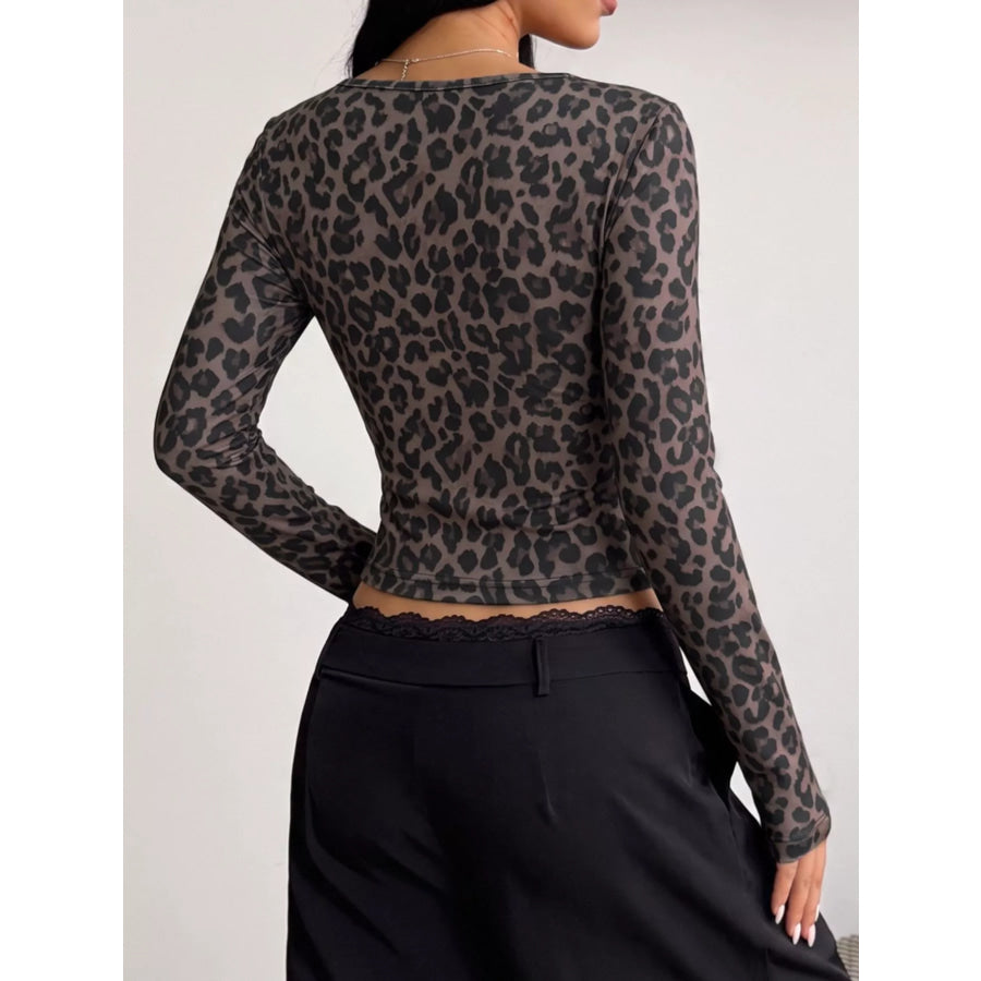 Leopard V-Neck Long Sleeve T-Shirt Apparel and Accessories