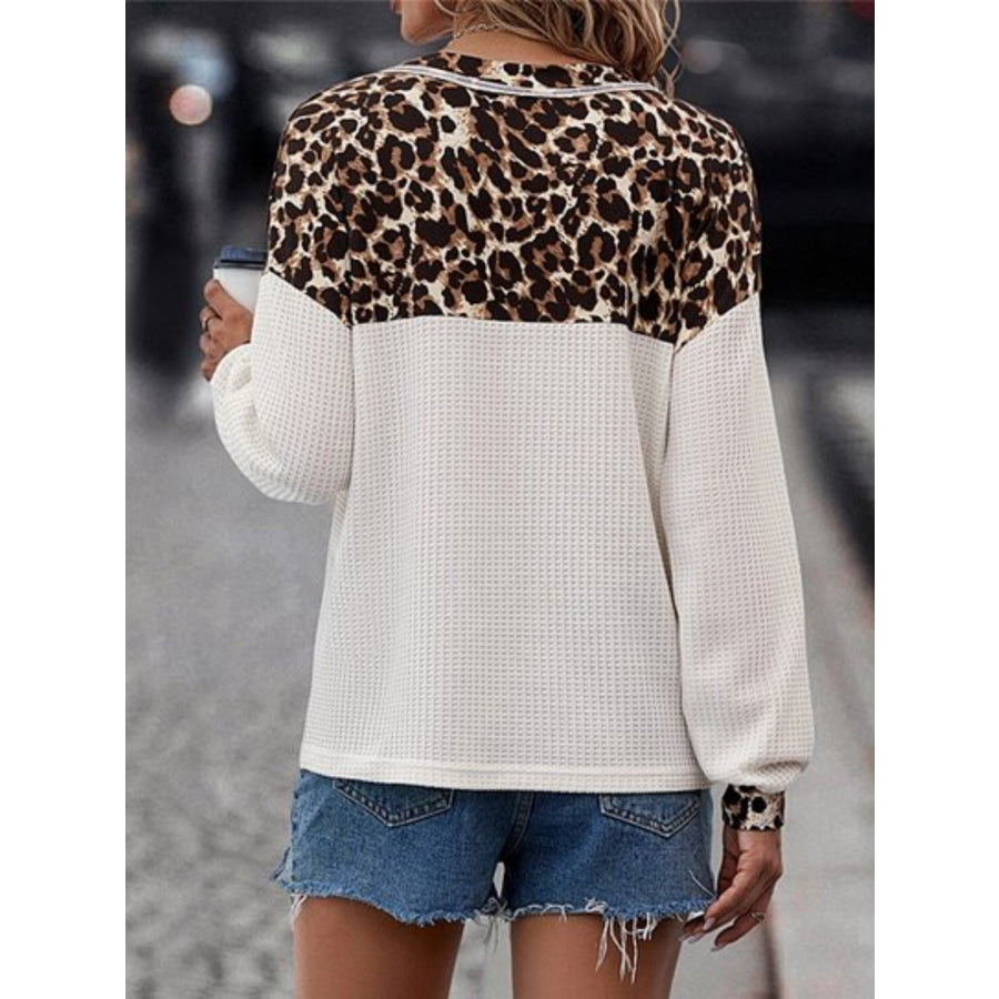 Leopard V-Neck Long Sleeve T-Shirt Leopard / S Apparel and Accessories