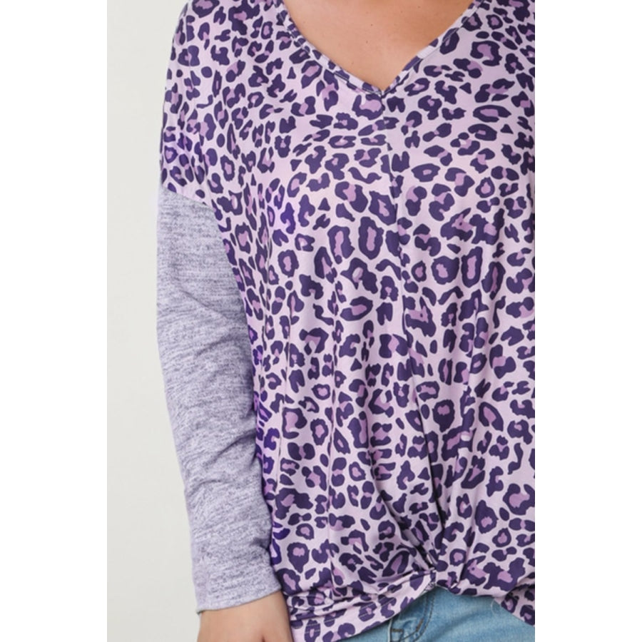 Leopard V-Neck Long Sleeve T-Shirt