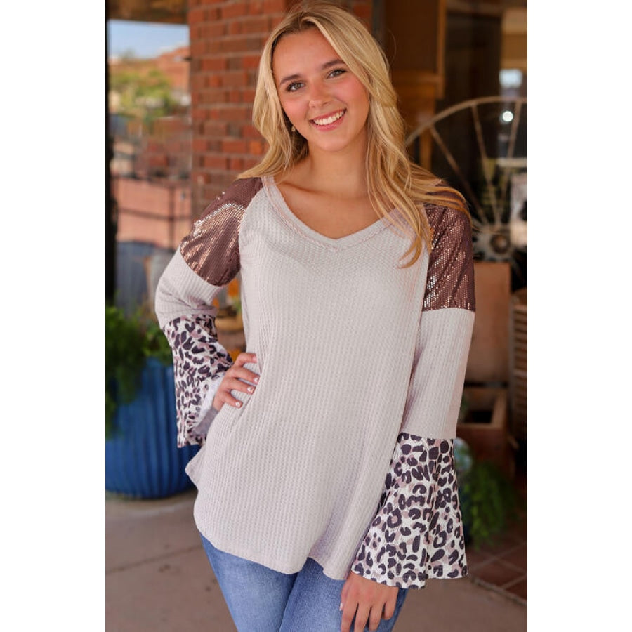 Leopard V-Neck Long Sleeve Top Leopard / S