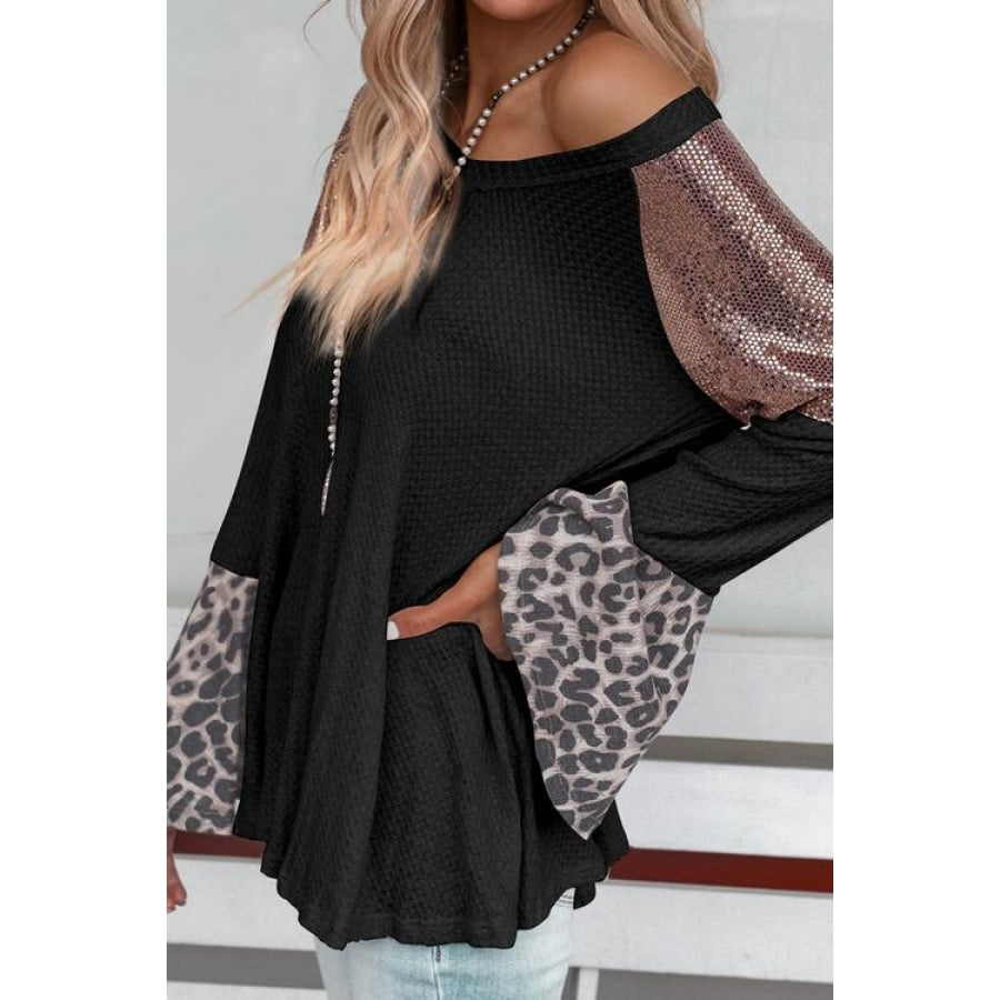 Leopard V-Neck Long Sleeve Top