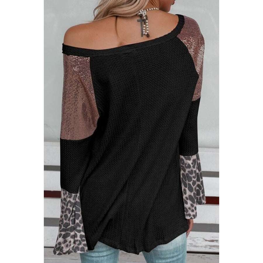 Leopard V-Neck Long Sleeve Top