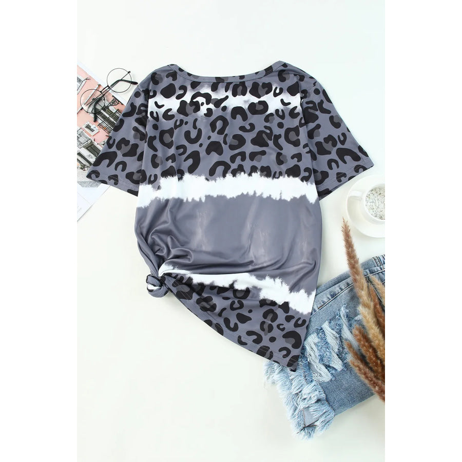 Leopard V-Neck Short Sleeve T-Shirt Apparel and Accessories