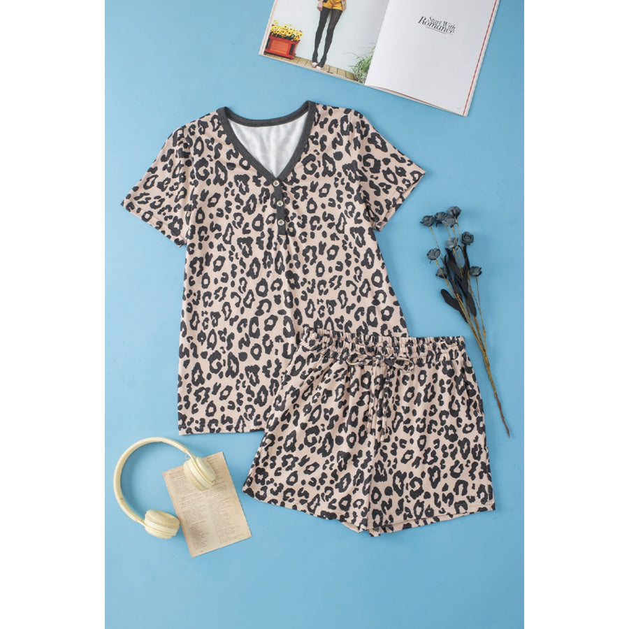 Leopard V - Neck Top and Shorts Set Leopard / S Apparel and Accessories