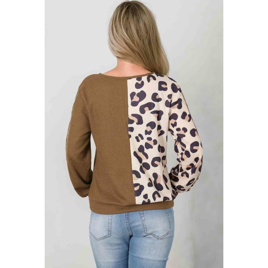 Leopard V-Neck Waffle-Knit Top