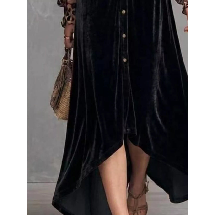 Leopard Velvet Button-Down Maxi Dress Apparel and Accessories