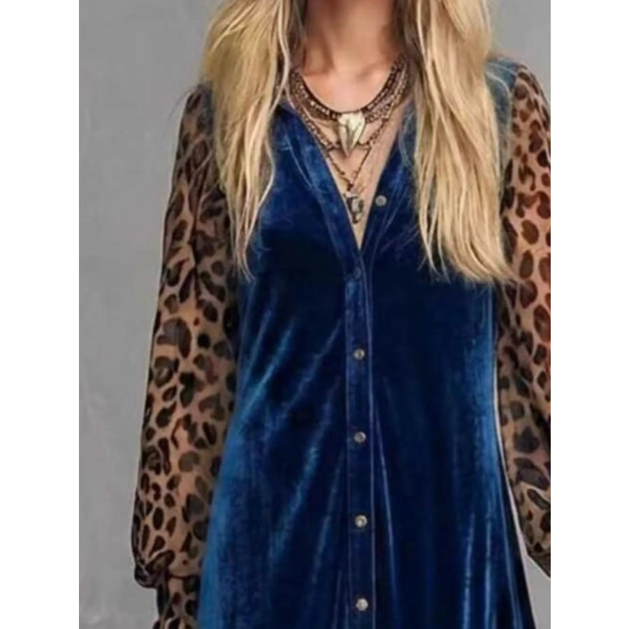 Leopard Velvet Button-Down Maxi Dress Apparel and Accessories