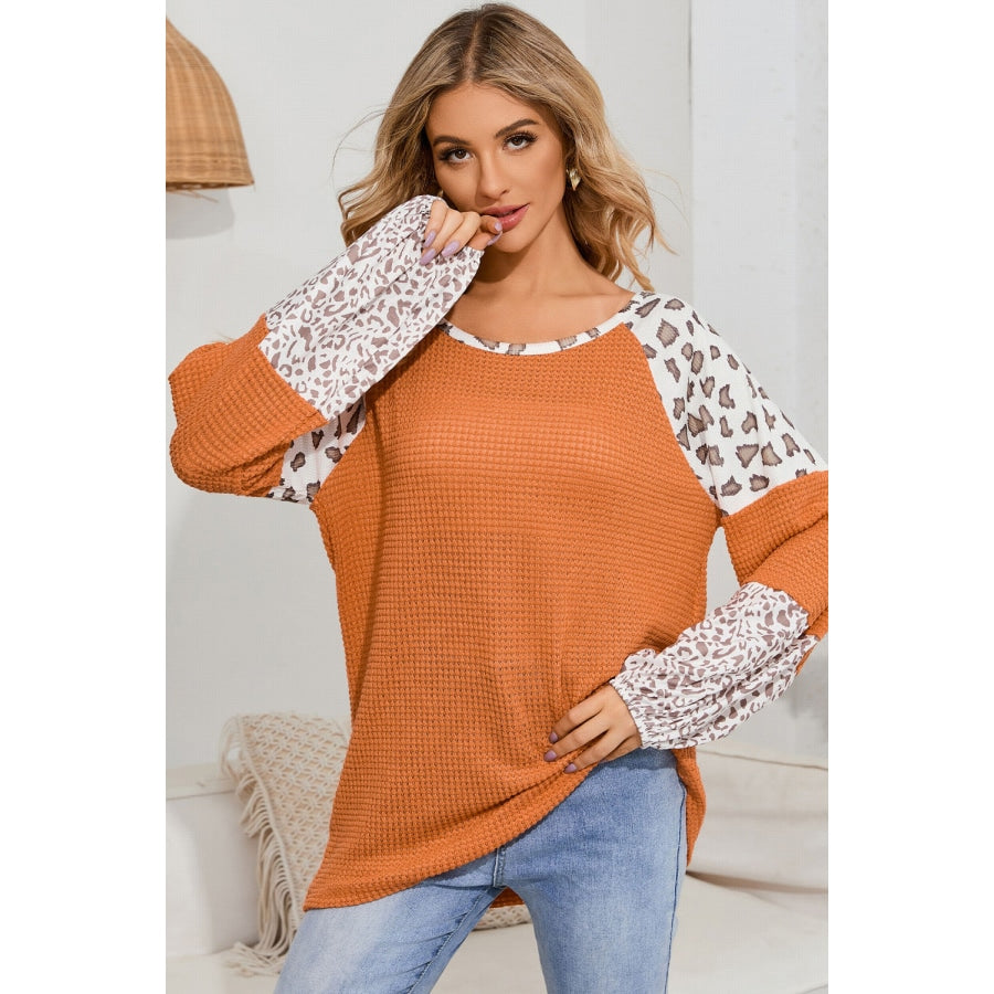 Leopard Waffle-Knit Blouse