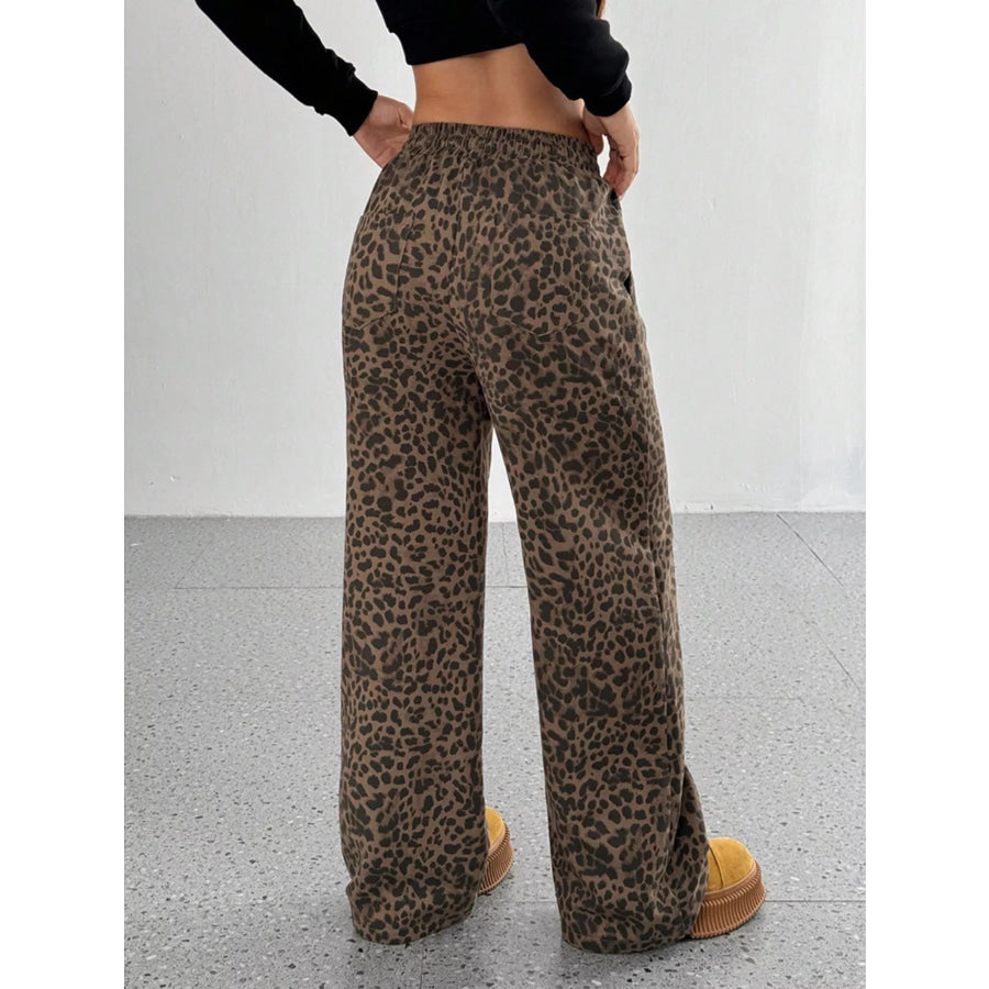 Leopard Wide-Leg Drawstring Pants Apparel and Accessories