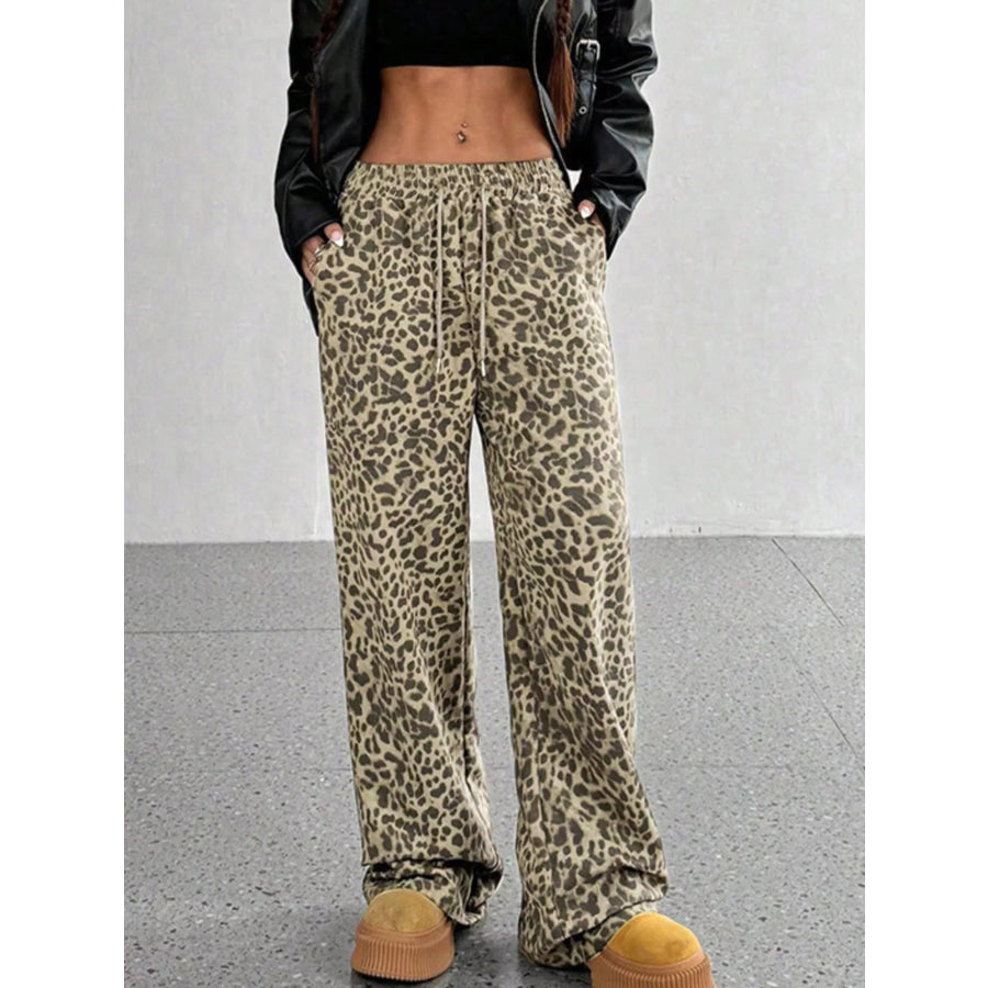 Leopard Wide-Leg Drawstring Pants Apparel and Accessories