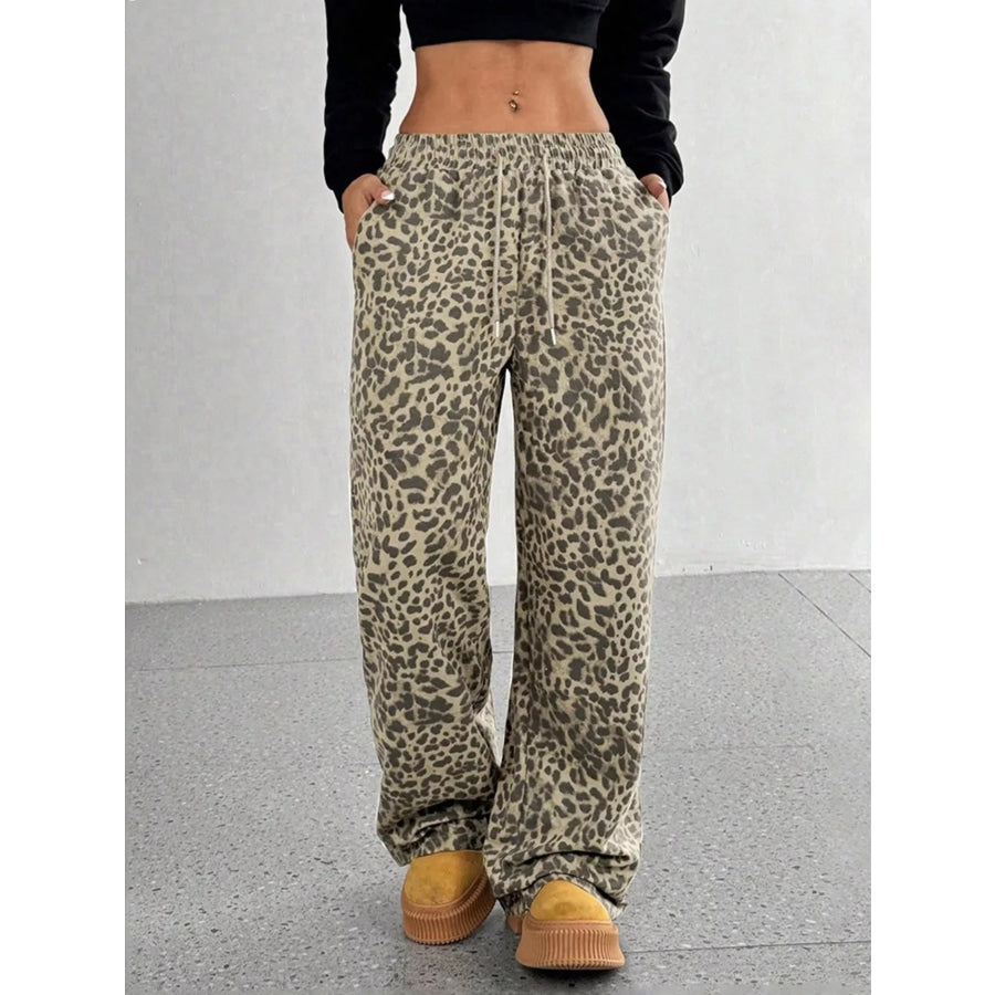 Leopard Wide-Leg Drawstring Pants Apparel and Accessories