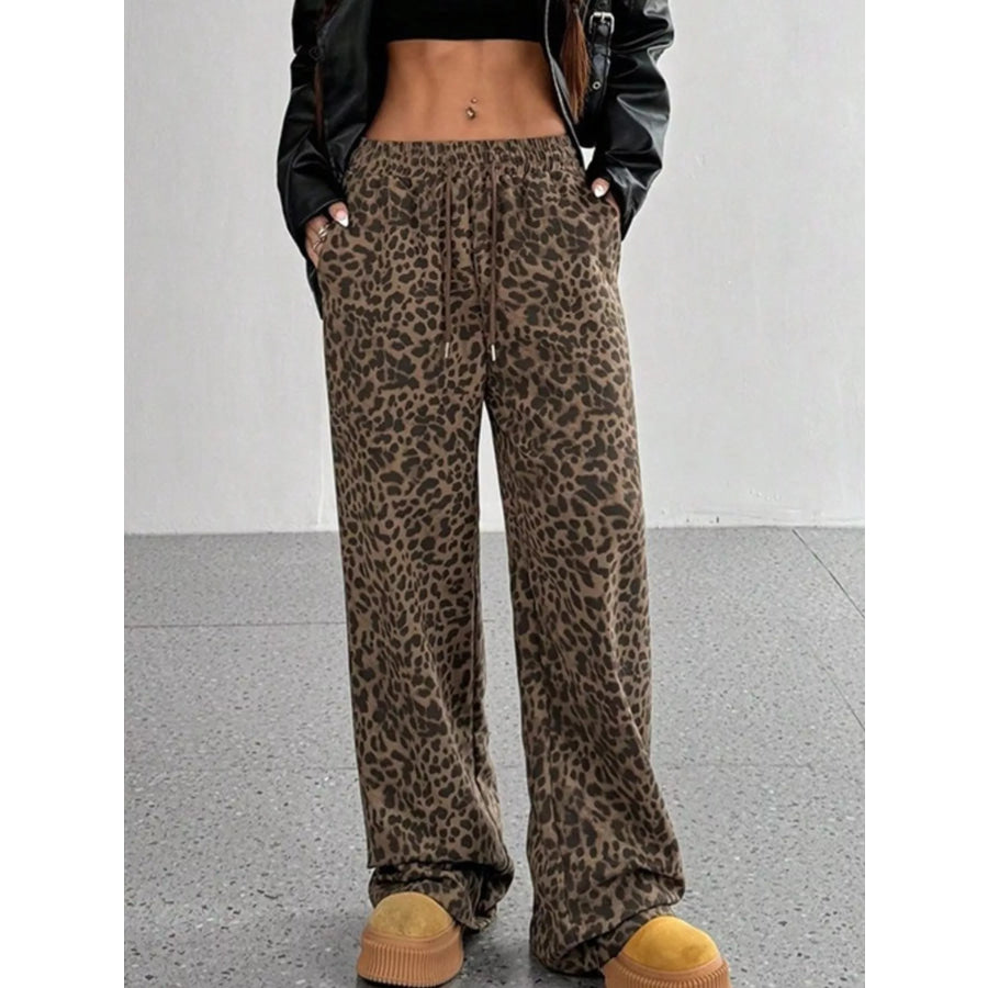 Leopard Wide-Leg Drawstring Pants Apparel and Accessories