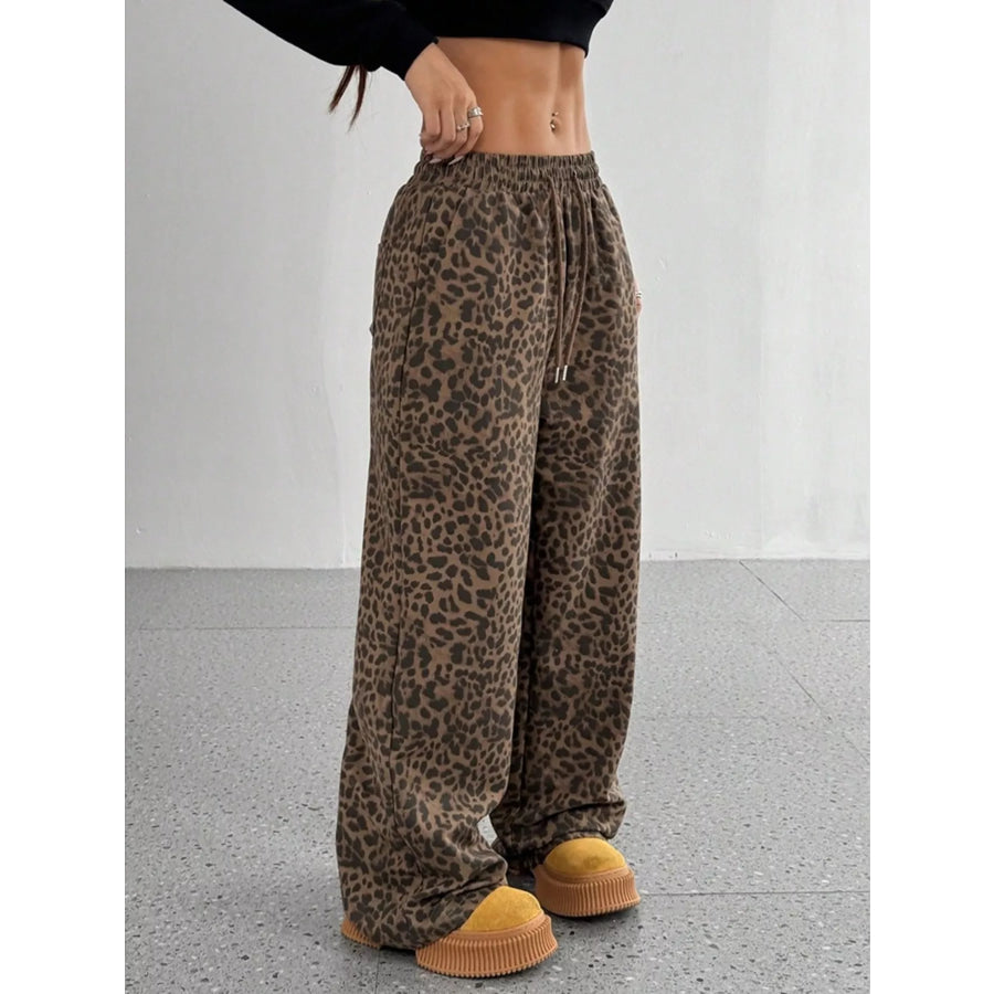 Leopard Wide-Leg Drawstring Pants Apparel and Accessories