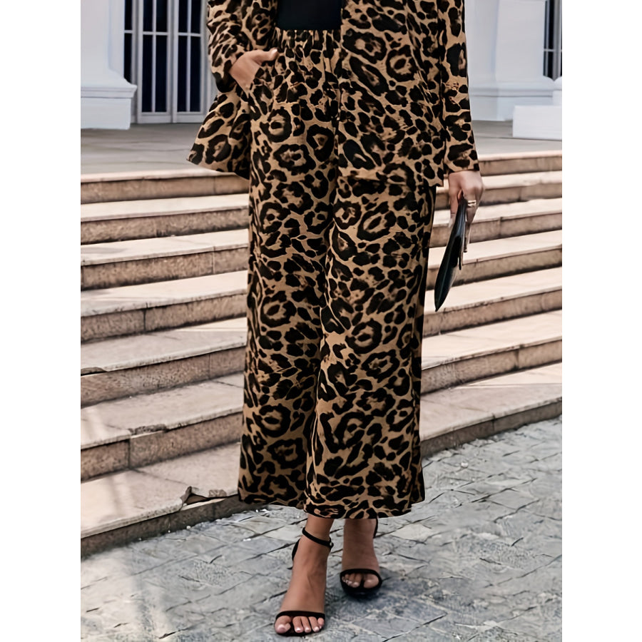 Leopard Wide Leg Elastic Waist Pants Apparel and Accessories