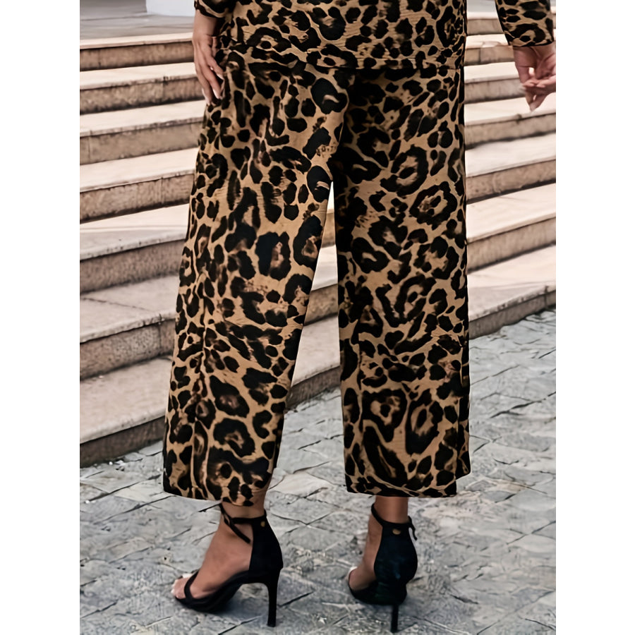 Leopard Wide Leg Elastic Waist Pants Apparel and Accessories