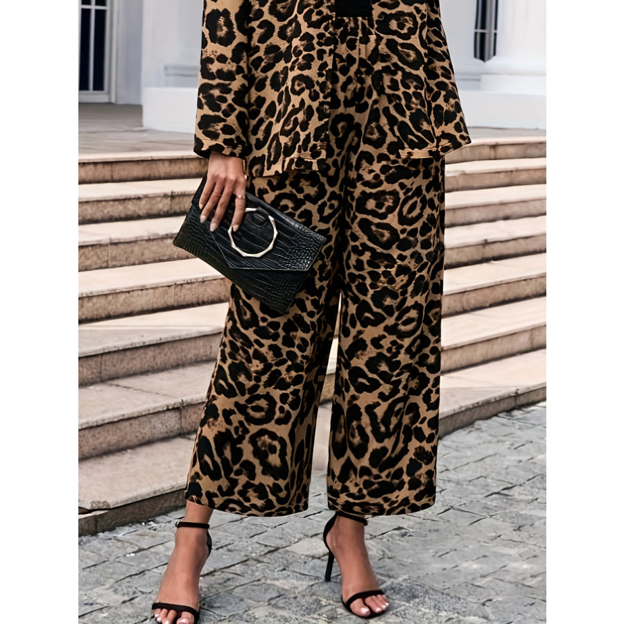 Leopard Wide Leg Elastic Waist Pants Apparel and Accessories