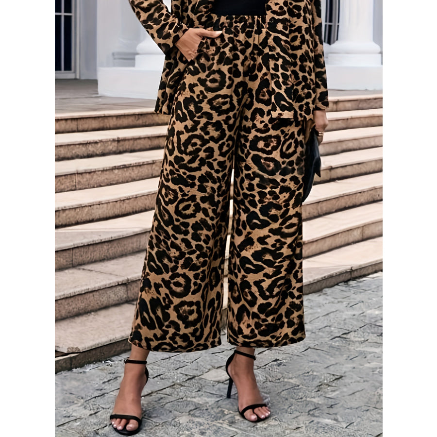 Leopard Wide Leg Elastic Waist Pants Leopard / S Apparel and Accessories