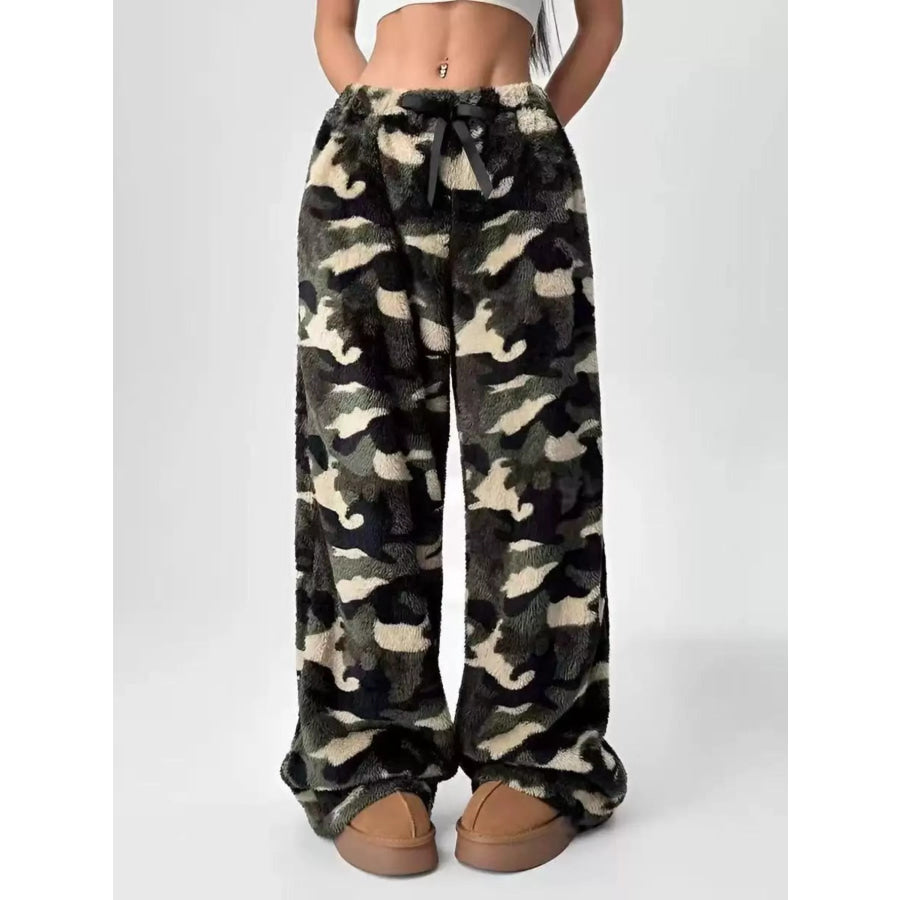 Leopard Wide Leg Pants Green Camouflage / S Apparel and Accessories