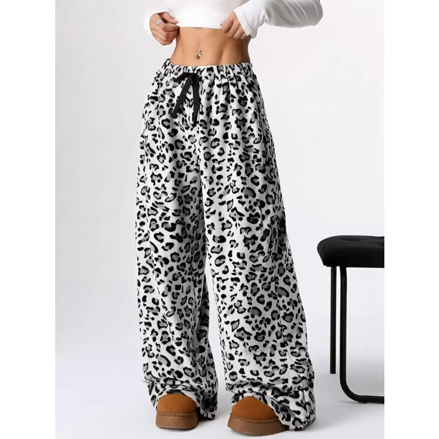 Leopard Wide Leg Pants White / S Apparel and Accessories