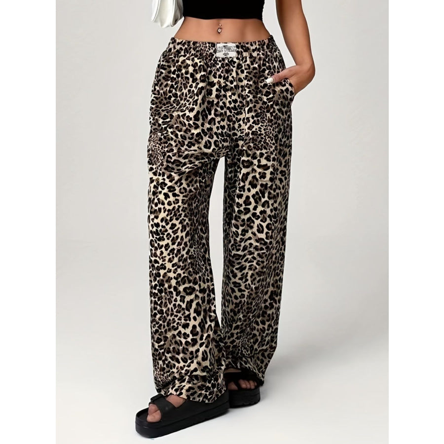 Leopard Wide Leg Pants with Pockets Apparel and Accessories