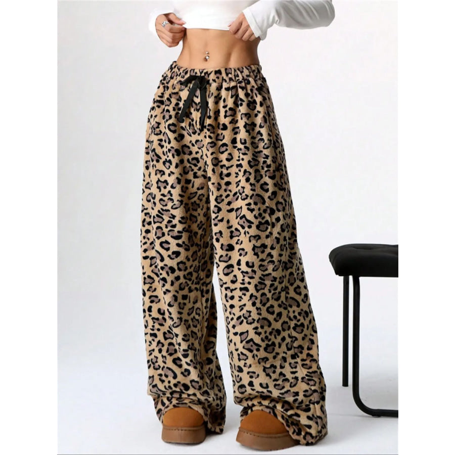 Leopard Wide Leg Plush Pants Apparel and Accessories