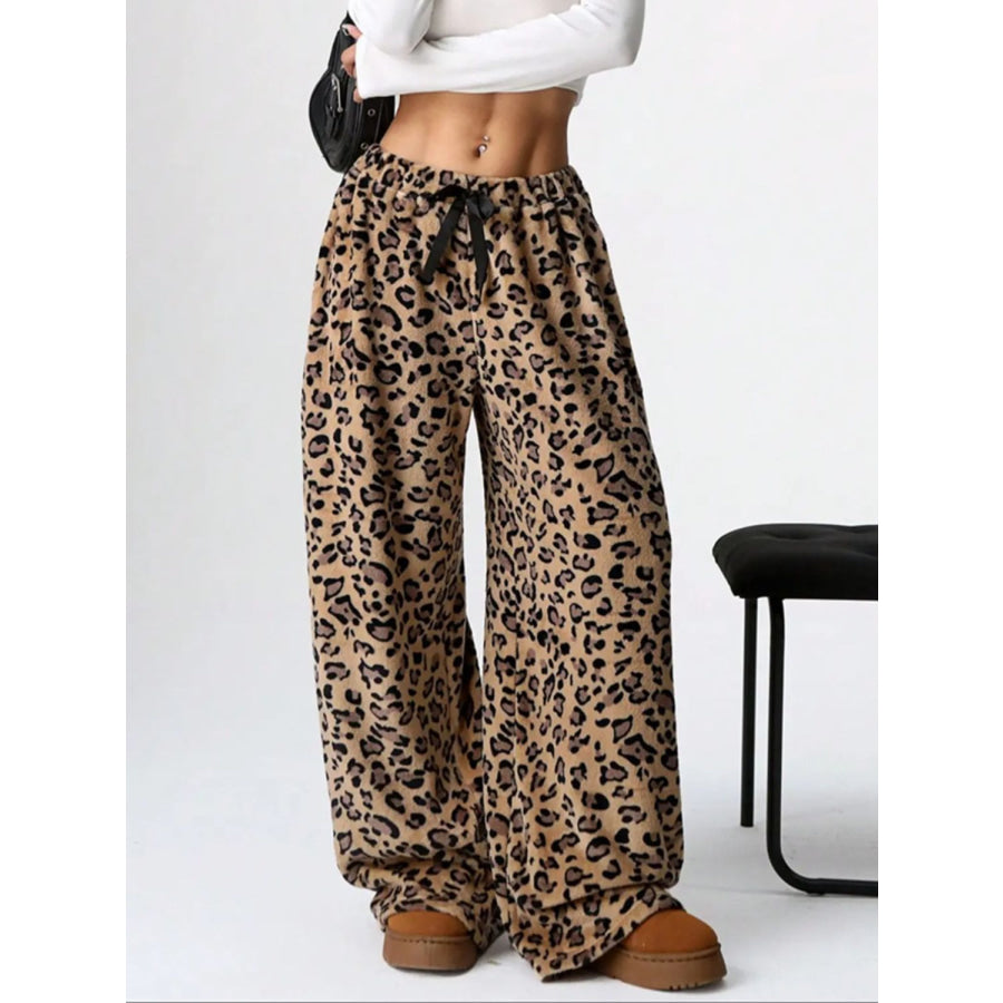 Leopard Wide Leg Plush Pants Apparel and Accessories