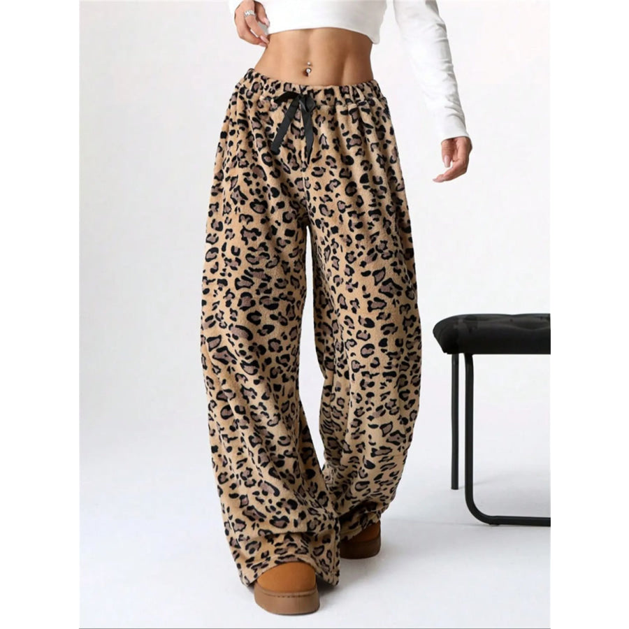 Leopard Wide Leg Plush Pants Apparel and Accessories