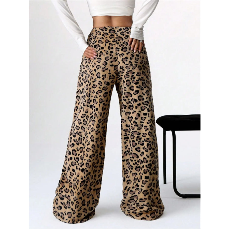 Leopard Wide Leg Plush Pants Apparel and Accessories