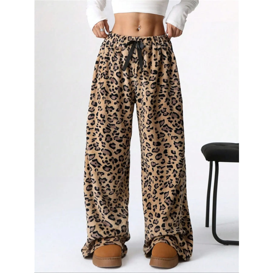 Leopard Wide Leg Plush Pants Leopard / S Apparel and Accessories