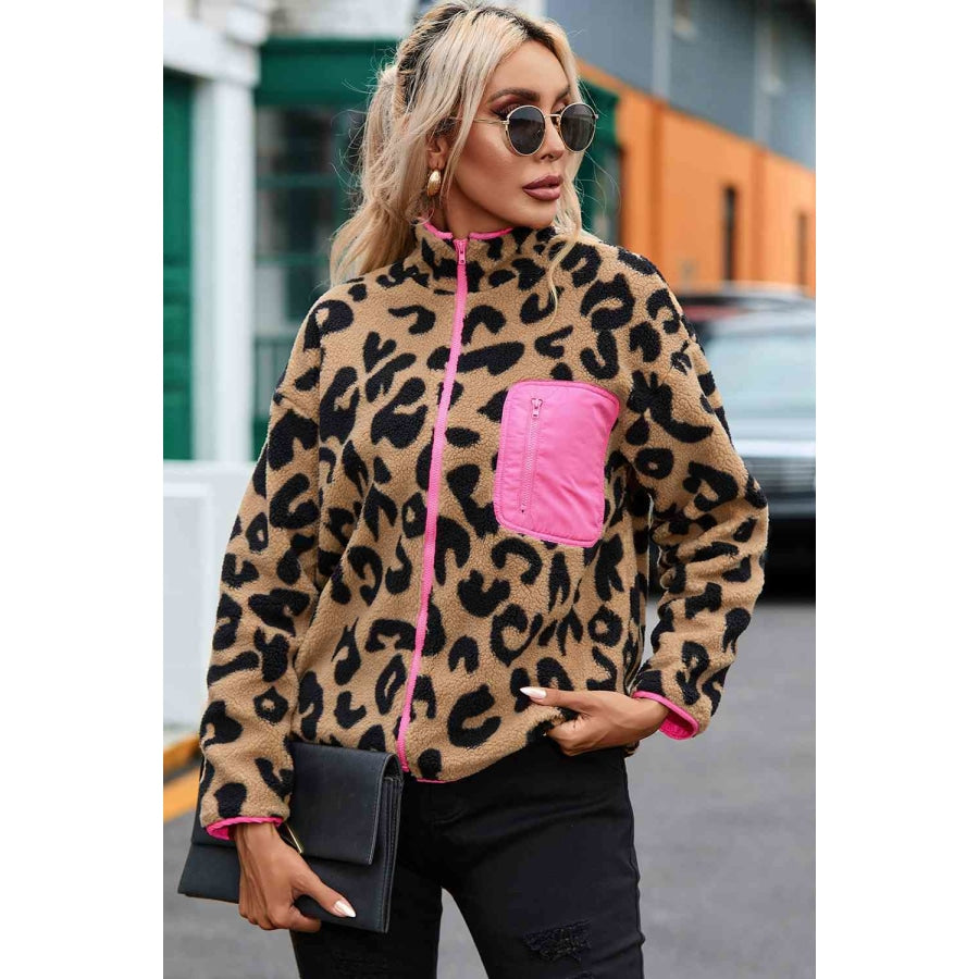 Leopard Zip-Up Dropped Shoulder Jacket Leopard / S