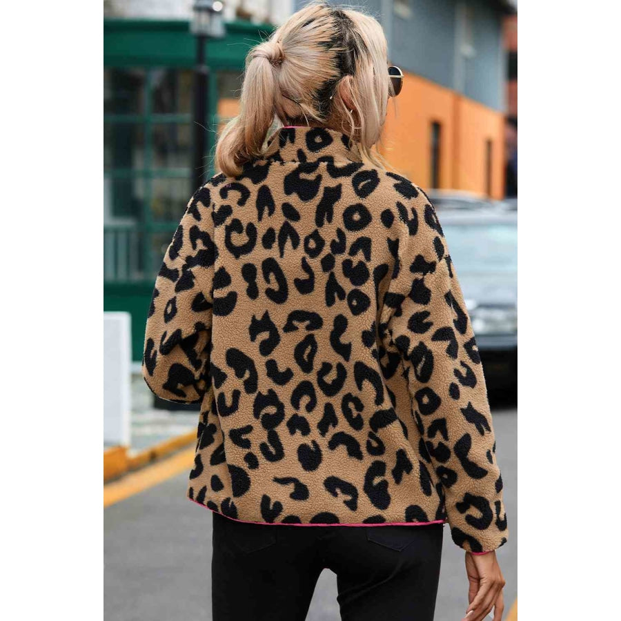 Leopard Zip-Up Dropped Shoulder Jacket