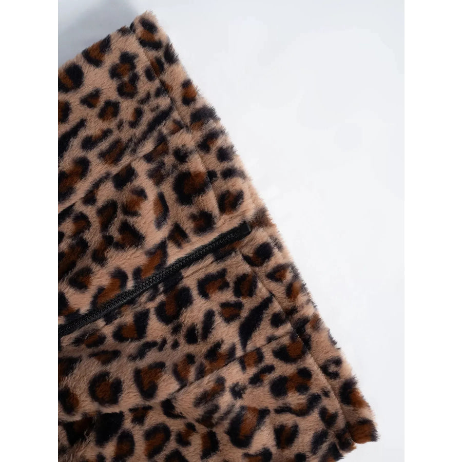 Leopard Zip Up Faux Fur Cropped Vest Coat Apparel and Accessories