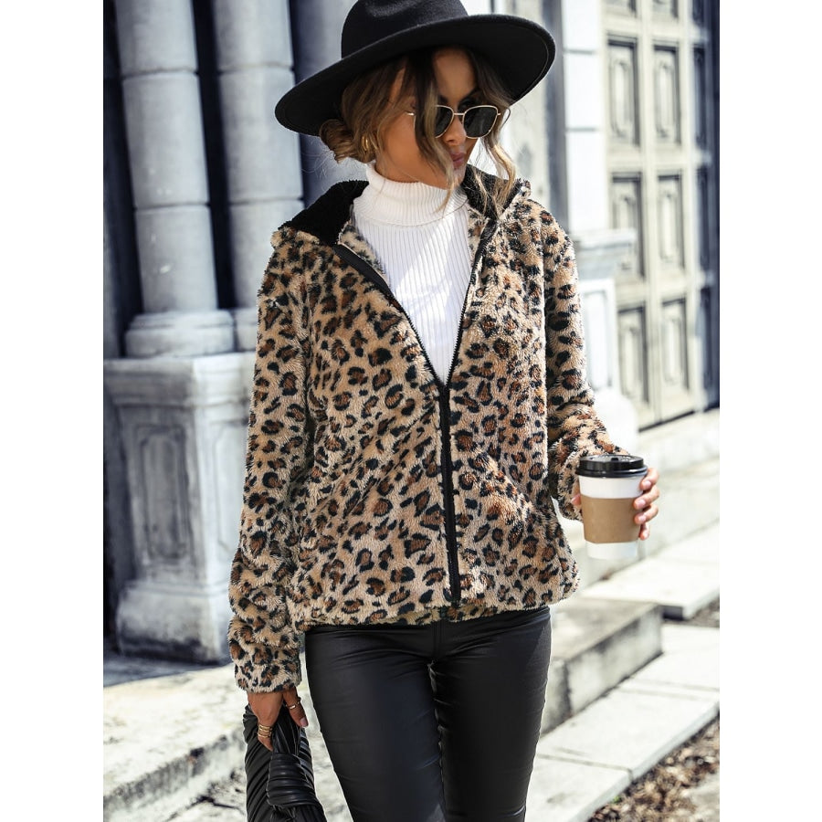 Leopard Zip-Up Hooded Jacket