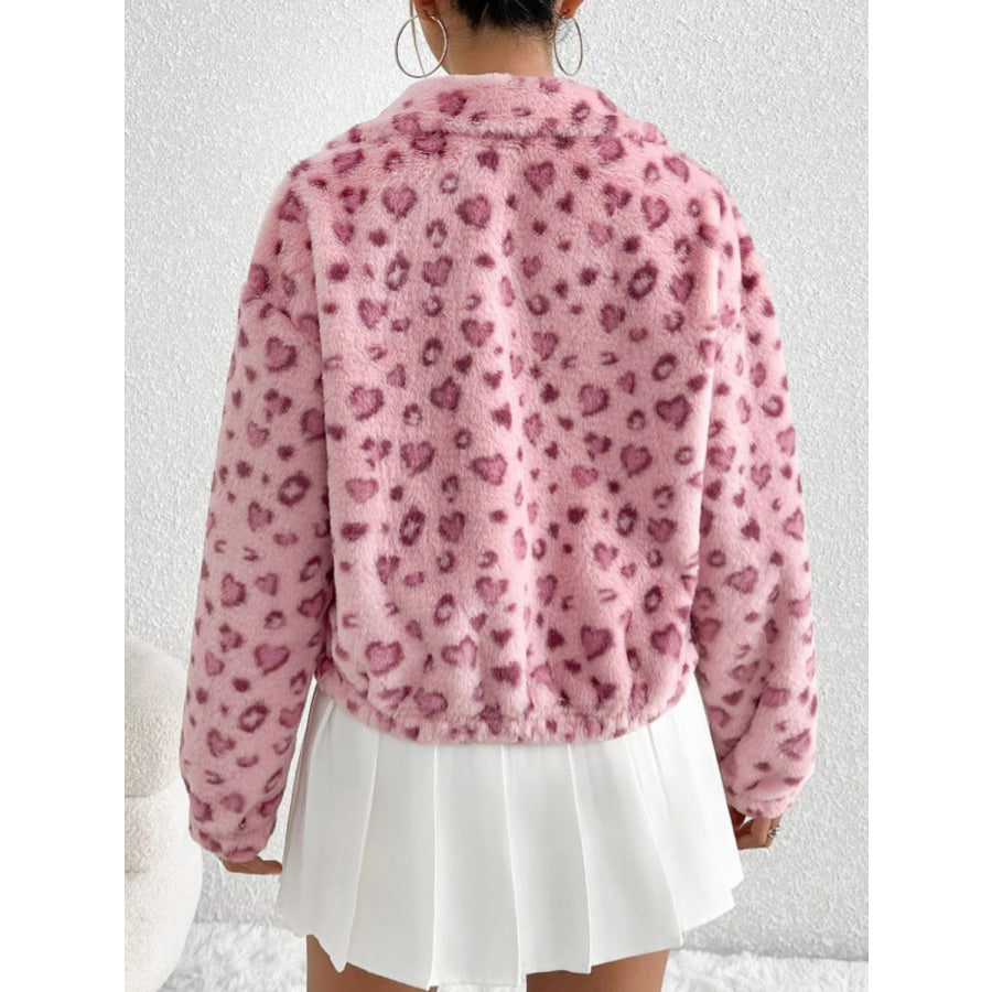 Leopard Zip Up Long Sleeve Furry Jacket Apparel and Accessories