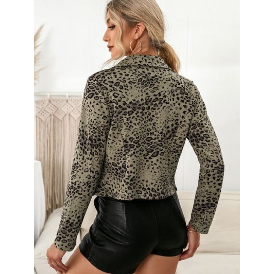 Leopard Zip Up Long Sleeve Jacket Apparel and Accessories