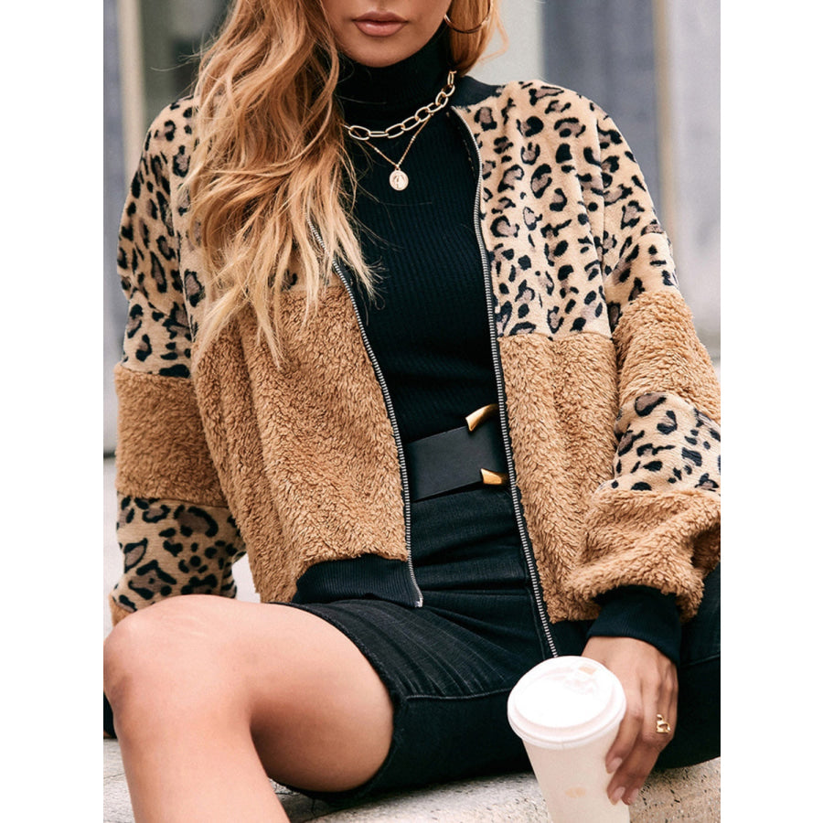 Leopard Zip Up Plush Jacket Apparel and Accessories