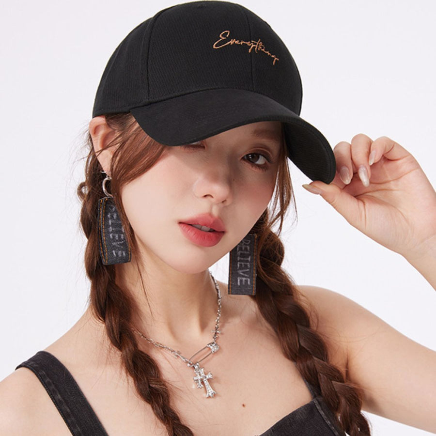 Letter Adjustable Baseball Cap Black / One Size Apparel and Accessories