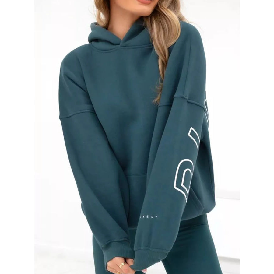 Letter Back Hoodie with Kangaroo Pocket Apparel and Accessories