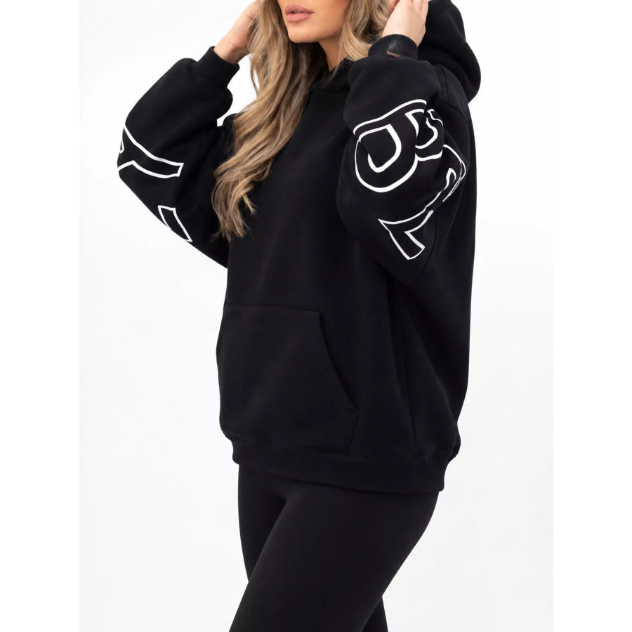 Letter Back Hoodie with Kangaroo Pocket Apparel and Accessories