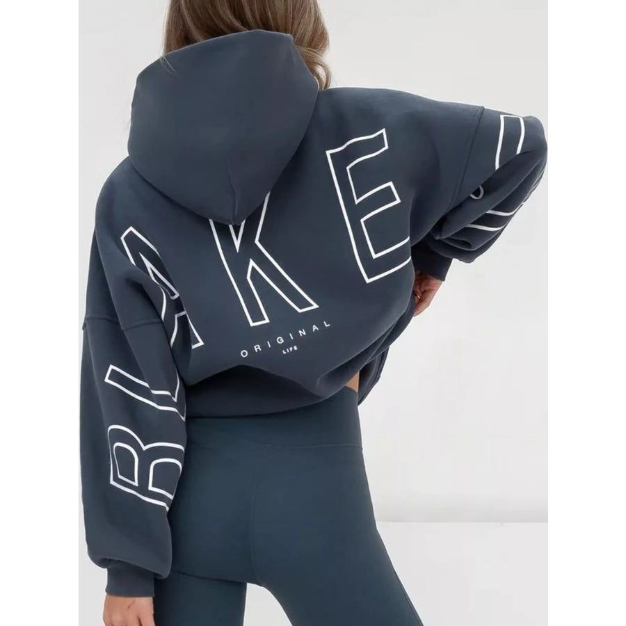 Letter Back Hoodie with Kangaroo Pocket Apparel and Accessories